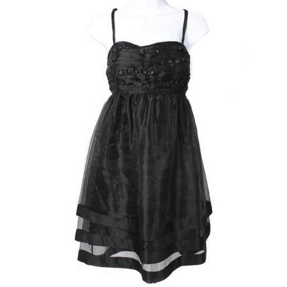 MAX & CLEO Black Mesh Overlay Empire Waist Dress Size‎ 6 Small - Picture 1 of 12